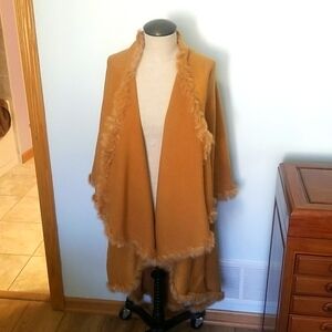 Fur trimmed cape poncho one size